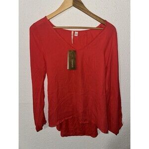 Francesca’s Mi Ami Open Back Coral Red Blouse Long Sleeve Size Small BNWT